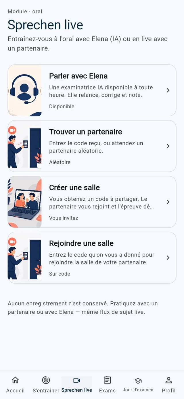 Lerniqo-App auf dem Smartphone: Sprechen live