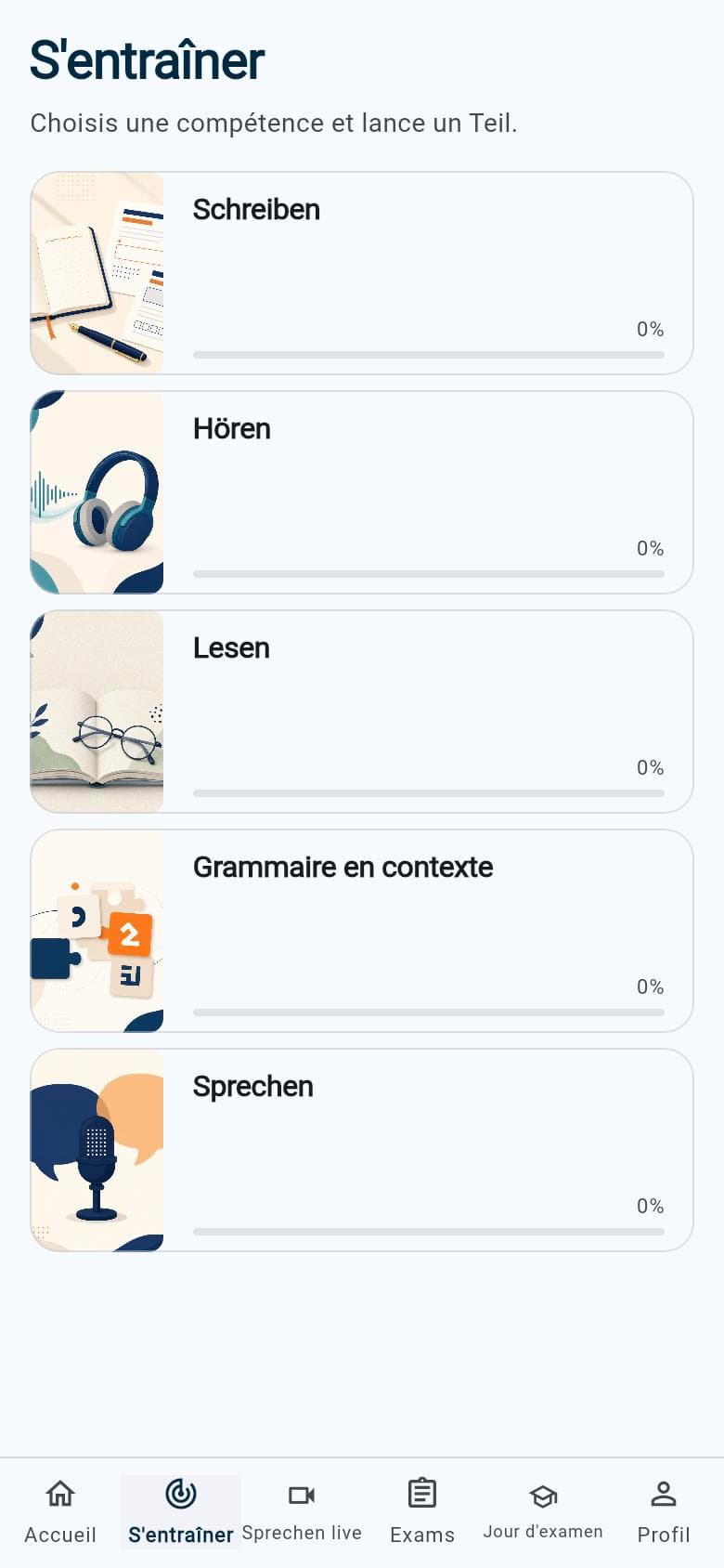 Üben-Bildschirm der App